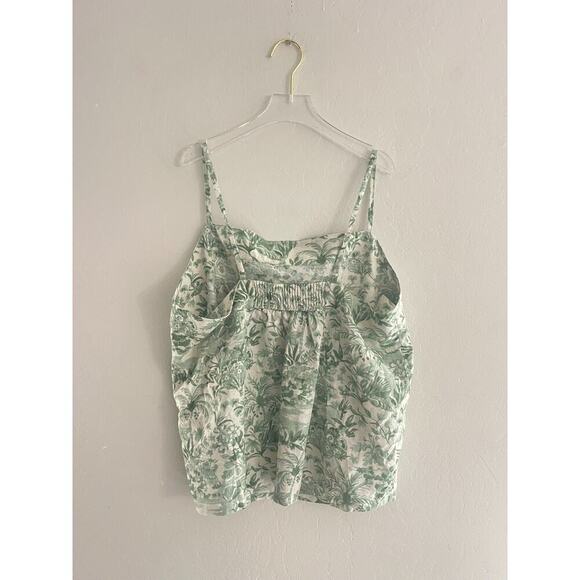 State of Day XL Tank Top Linen Blend Sage Green & Cream Floral Palm Beach Boho - Picture 5 of 6